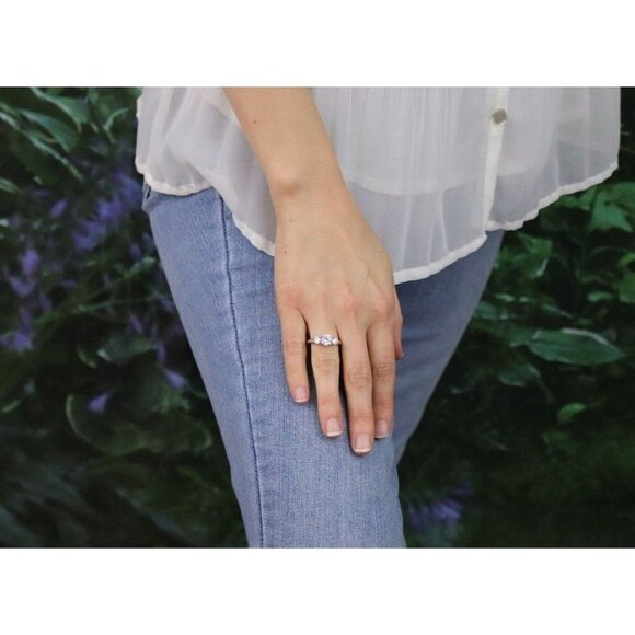 Sterling Silver CZ Three Stone Ring Size 6 Pretty Sparkly - Picture 3 of 8